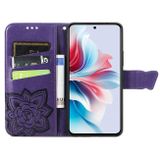 Peňaženkové kožené puzdro Butterfly Flower na OPPO Reno11 F 5G - Tmavofialová