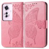 Peňaženkové kožené puzdro Butterfly Flower na OPPO Reno11 F 5G - Ružová