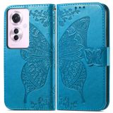 Peňaženkové kožené puzdro Butterfly Flower na OPPO Reno11 F 5G - Modrá