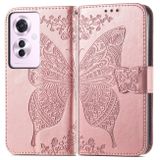 Peňaženkové kožené puzdro Butterfly Flower na OPPO Reno11 F 5G - Ružové zlato