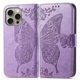 Peňaženkové kožené puzdro Love Flower na iPhone 16 Pro - Lavender