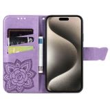 Peňaženkové kožené puzdro Love Flower na iPhone 16 Pro - Lavender