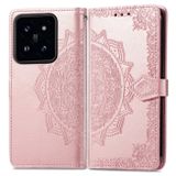 Peňaženkové kožené puzdro Mandala Flower na Xiaomi 14 Pro - Ružovo zlatá