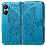 Peňaženkové kožené puzdro Butterfly Flower na Xiaomi Redmi 13C - Modrá