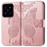 Peňaženkové kožené puzdro Butterfly Love na Xiaomi 14 Pro - Ružovo zlatá