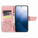 Peňaženkové kožené puzdro Butterfly Love na Xiaomi 14 Pro - Ružovo zlatá