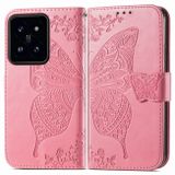 Peňaženkové kožené puzdro Butterfly Love na Xiaomi 14 Pro - Ružová