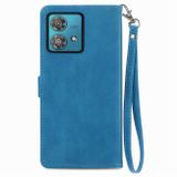 Peňaženkové kožené puzdro Flower Zipper na Motorola Edge 40 Neo - Modrá