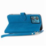 Peňaženkové kožené puzdro Flower Zipper na Motorola Edge 40 Neo - Modrá