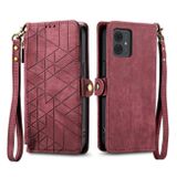 Peňaženkové kožené puzdro Geometric Zipper Wallet na Motorola G14 - Červená