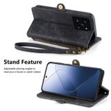 Peňaženkové kožené puzdro Geometric Zipper na Xiaomi 14 Pro - Čierna