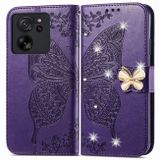 Peňaženkové kožené puzdro Butterfly na Xiaomi 13T / 13T Pro – Tmavo fialová