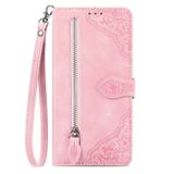 Peňaženkové kožené puzdro Flower Zipper na Xiaomi 14 - Ružová