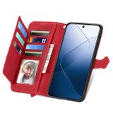 Peňaženkové kožené puzdro Flower Zipper na Xiaomi 14 - Červená