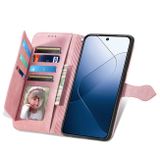 Peňaženkové kožené puzdro Flower Zipper na Xiaomi 14 Pro - Ružová