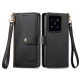 Peňaženkové kožené puzdro Love Zipper na Xiaomi 14 - Čierna