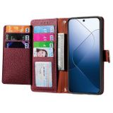 Peňaženkové kožené puzdro Love Zipper na Xiaomi 14 Pro - Červená