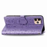 Peňaženkové 3D kožené puzdro na iPhone 11 Pro Max Cat and Dog - Purple