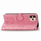 Peňaženkové 3D kožené puzdro na iPhone 11 Pro Max Cat and Dog - Pink