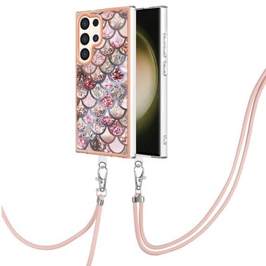 Gumený kryt Electroplating Lanyard na Samsung Galaxy S24 Ultra 5G - Pink Scales