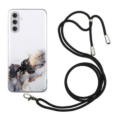 Gumený kryt Hollow Marble Lanyard na Galaxy A15 4G/ 5G - Čierna