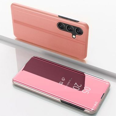 Knižkové púzdro Electroplating Mirror na Galaxy A55 5G - Ružovo zlatá