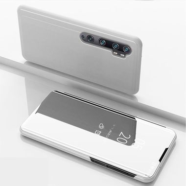 Knižkové puzdro Electroplating Mirror na Xiaomi Mi Note 10 - Strieborný