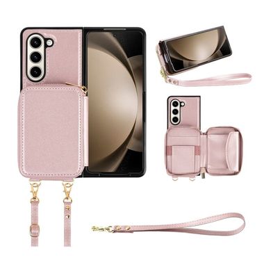 Kožený kryt Card Bag na Samsung Galaxy Z Fold5 - Ružovozlatá