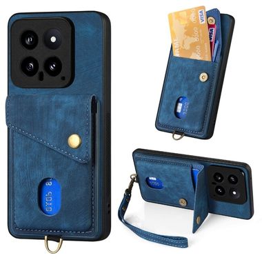 Kožený kryt Card Wallet na Xiaomi 14 - Modrá