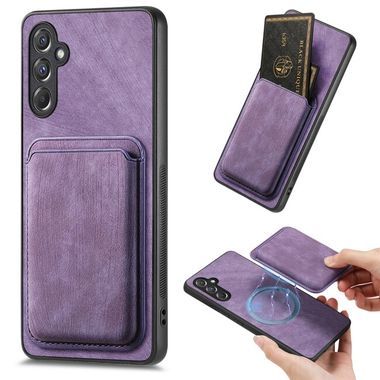 Kožený kryt Retro Leather Card na Galaxy A15 4G/ 5G - Fialová