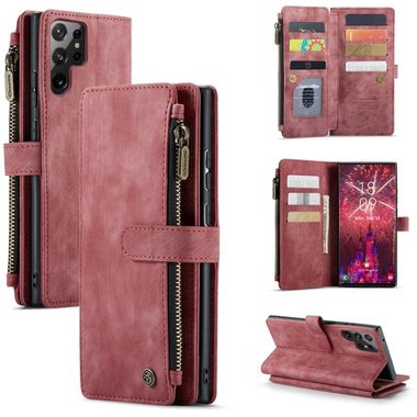 Multifunkčné peňaženkové puzdro CaseMe na Samsung Galaxy S22 Ultra 5G - Červená