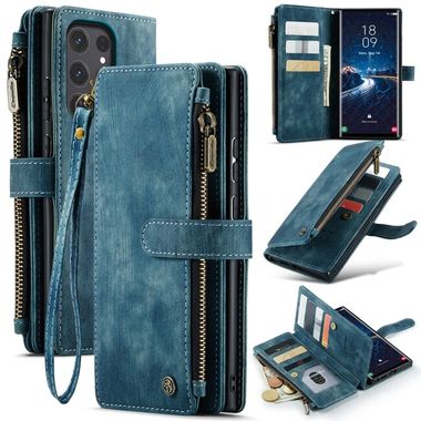 Multifunkčné peňaženkové puzdro CaseMe Zipper na Samsung Galaxy S24 Ultra 5G - Modrá