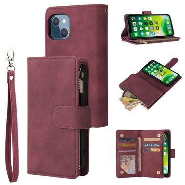 Multifunkčné peňaženkové puzdro na iPhone 13 - Wine Red