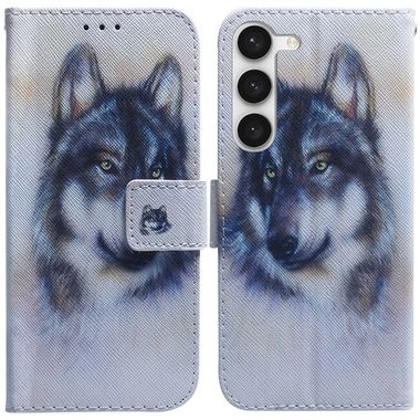 Peňaženkové 3D puzdro COLOURED na Samsung Galaxy S23 5G – Biely vlk
