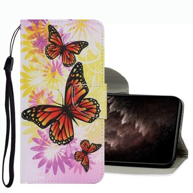 Peňaženkové 3D puzdro COLOURED na Xiaomi Mi 11T / 11T Pro – Chryzantéma a motýľ