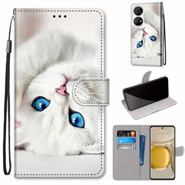 Peňaženkové 3D puzdro DRAWING na Huawei P50 Pro - White Kitten