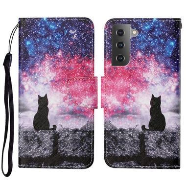 Peňaženkové 3D puzdro DRAWING na Samsung Galaxy S23 Plus 5G – Hviezdna obloha a mačka