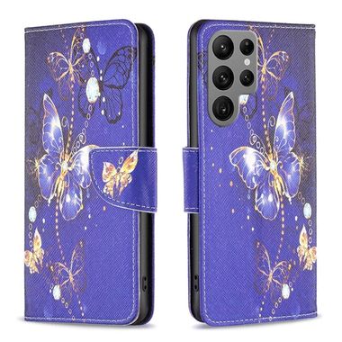 Peňaženkové 3D puzdro DRAWING na Samsung Galaxy S23 Ultra 5G – Fialový motýľ