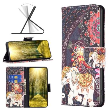 Peňaženkové 3D puzdro DRAWING na Xiaomi Redmi 10C – Kvety a slon