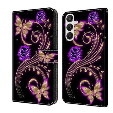 Peňaženkové 3D puzdro na Galaxy A35 5G - Fialová Kvetina a Motýľ