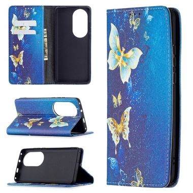 Peňaženkové 3D puzdro na Huawei P50 Pro - Gold Butterflies