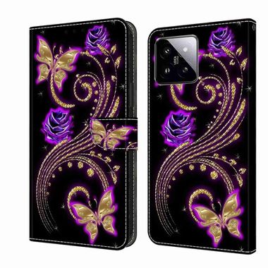 Peňaženkové 3D puzdro na Xiaomi 14 Pro - Purple Flower Butterfly