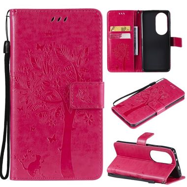 Peňaženkové 3D puzdro TREE & CAT na Huawei P50 Pro - Ružovo červená