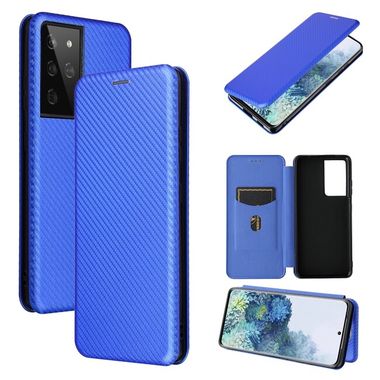 Peňaženkové Carbon puzdro na Samsung Galaxy S21 Ultra 5G - Modrá