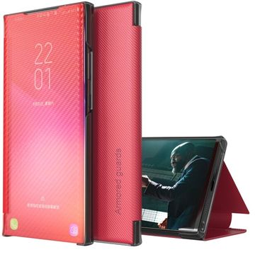 Peňaženkové Carbon puzdro na Xiaomi Redmi Note 10 Pro - Červená