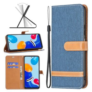 Peňaženkové Denim puzdro na Xiaomi Redmi Note 12S - Tmavo modrá