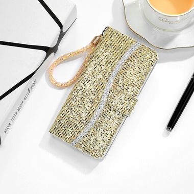 Peňaženkové Glitter puzdro na Samsung Galaxy Note 20 Ultra - Zlatá