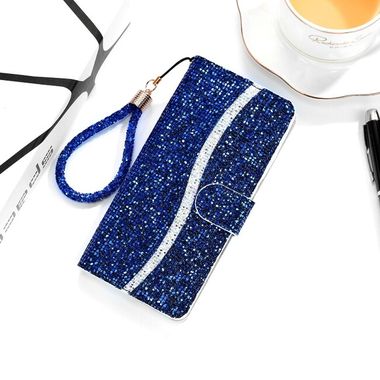Peňaženkové Glitter puzdro POWDER na Samsung Galaxy A22 4G - Modrá