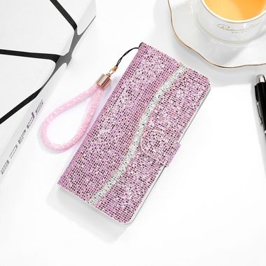 Peňaženkové Glitter puzdro POWDER na Samsung Galaxy A22 4G - Ružová