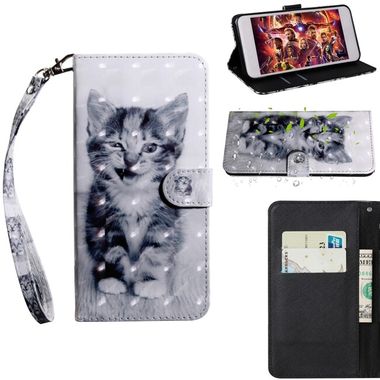 Peňaženkové kožené puzdro 3D Painted Pattern na Motorola Moto E20 / E30 / E40 - Smile Cat